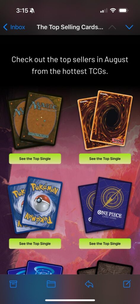 I got an email from tcg with a link to the top Pokemon single in August.  Behold..