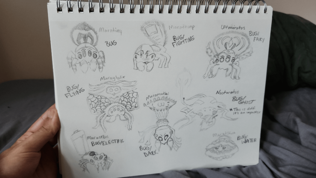 I'm making Peacock Spider Pokémon and due to the sheer quantity of species I made one for every type except Dragon and Normal.