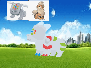 A Paradox/Regional form of Growlithe based off of Frutiger Aero, more specifically the Idog! i have no name ideas for this dude