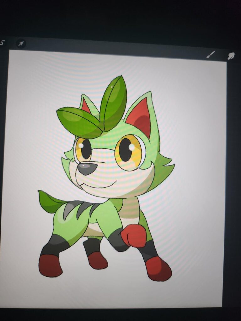I was planning on doing a full reveal of the whole evolutionary line but since I already showed their designs I might as well showcase them! At the full reveal I'll introduce more about them (and a better quality image). The middle Evo is Grass/Dragon