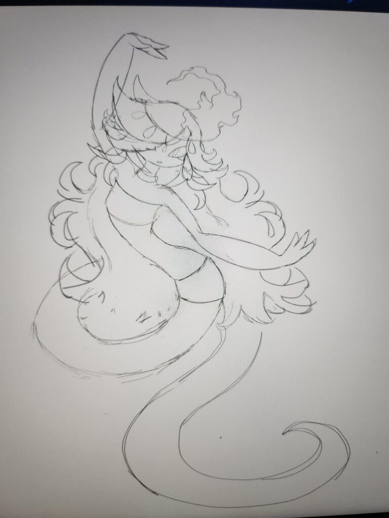 Currently working on the final evolution of my fire starter but I need help on which tail I should give it? (Pretend there's fire on the first tail). This design has been extremely difficult to draw 😭
