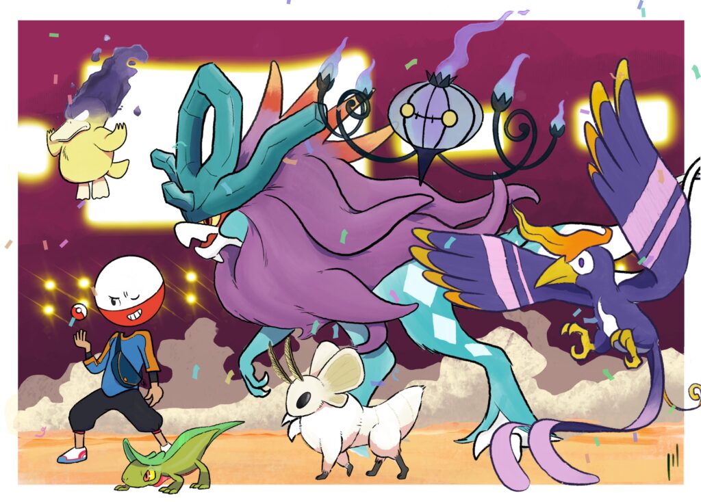 Combination of Pokémon and Fakemon for an art collab with my friend.