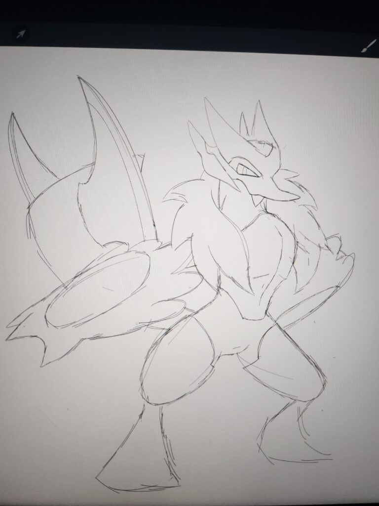 What're everyone's thoughts on this sketch on the final evolution of my Water starter? The starter theme is Dragon, Princess, and Hero