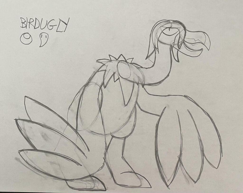 Birdugly, the ugly bird Pokemon, a dark/ghost type. Legends says that, if you look at them for too long, you will die by how ugly they are