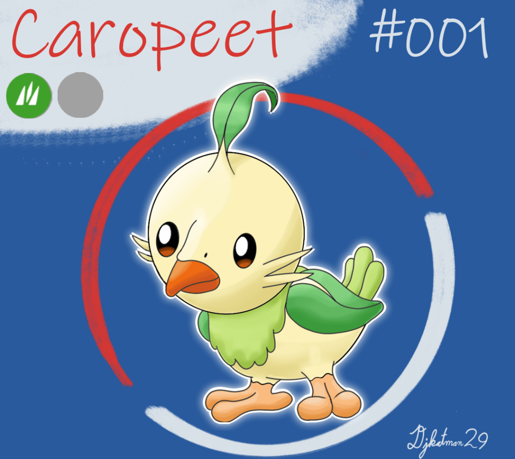The grass starter line of my Southeastern US based region. They're based off of the Carolina parakeet.