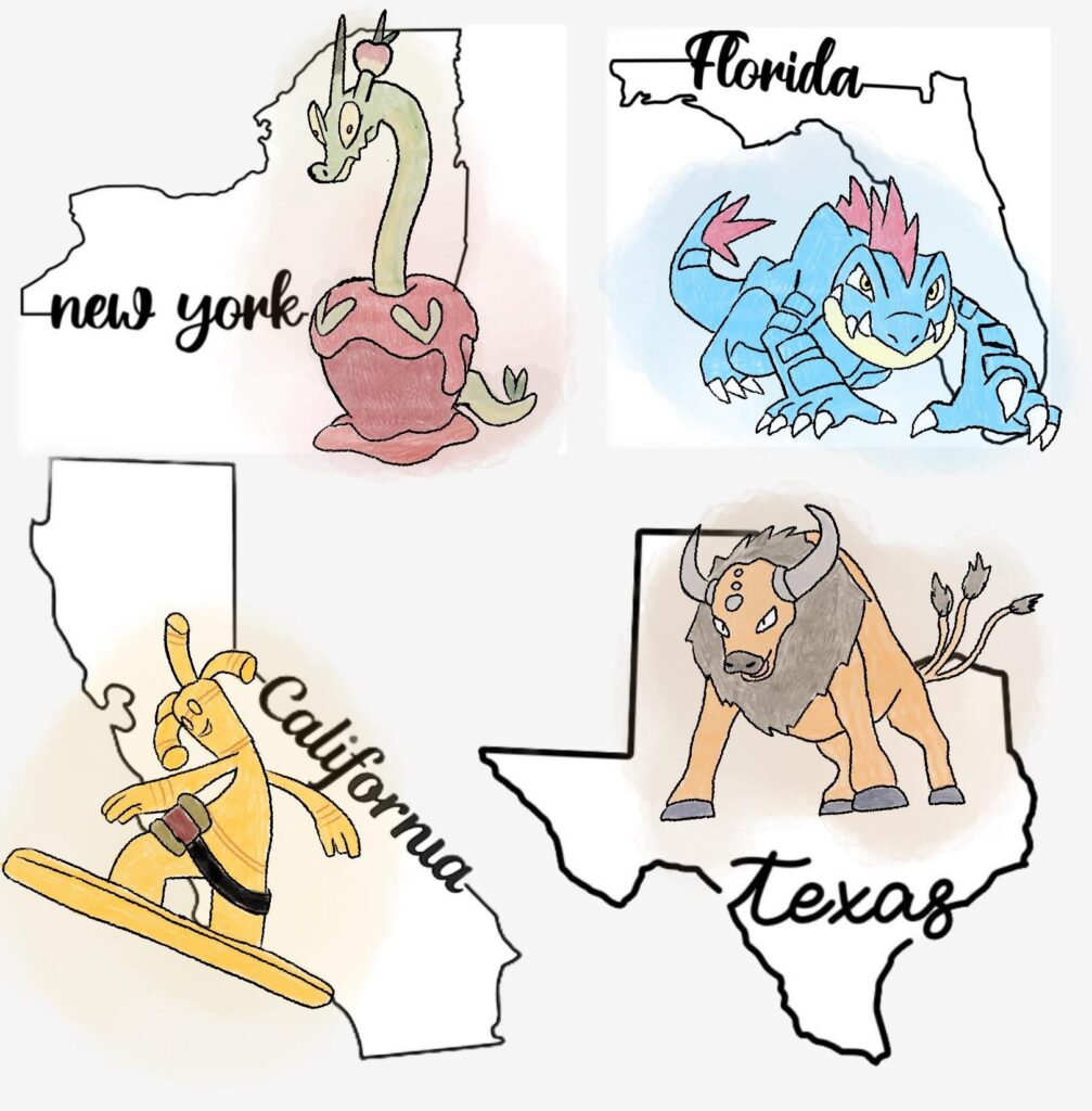 Most states have state symbols. Such as state birds, state mammal, state flowers and even state beverage. What if they had state Pokémon?