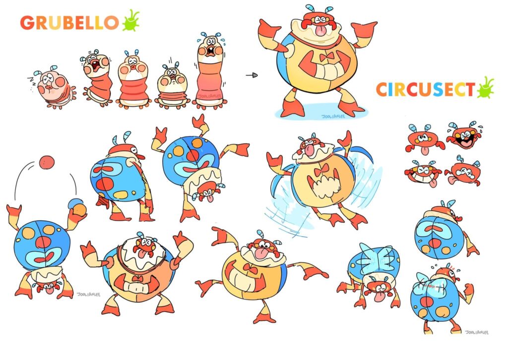Grubello + Circusect, funny bugs based on concertinas and clown beetles