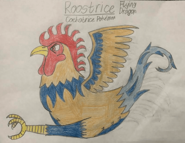 Here's my 10th Fakemon, Roostrice! (14/18 types done)