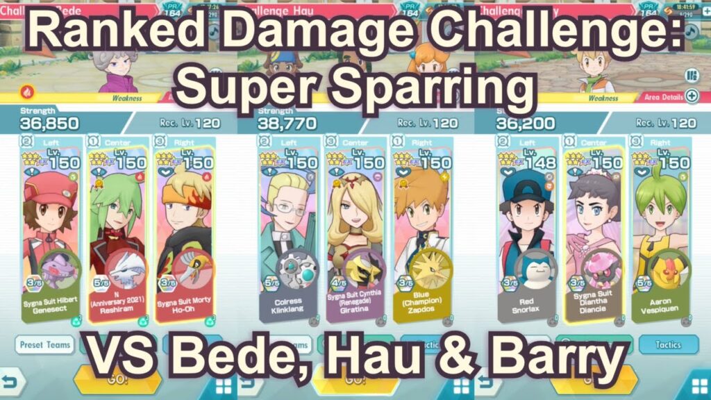 Pokemon Masters EX - 3.3M+ Points on Ranked Damage Challenge: Super Sparring (VS Bede, Hau, & Barry)