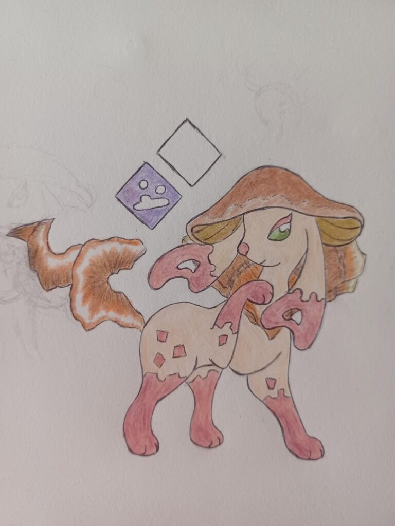 SPORREON-The Toxic Shroom Pokemon. A poison eeveelution based on tree fungi/death cap mushrooms.