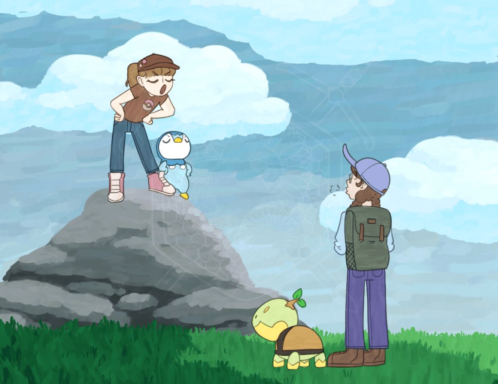 [OC] [Art] inspired by fourleafisland's trainersonas. myself as a 10 year old trainer, and my girlfriend. we were both gifted, hyperactive, and a bit competitive with other smart kids, so I'm pretty sure that if we'd known each other we would have been rivals/enemies