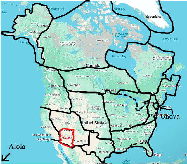 Mapping out potential regions. Red represents Ranger Regions; dotted lines represent stuff that could be DLC or its own thing.
