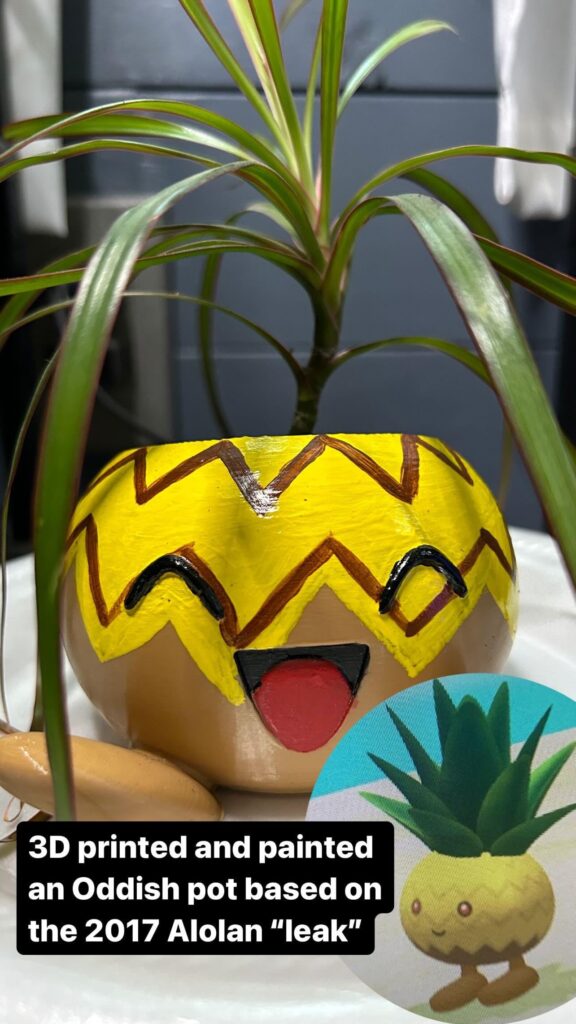 3D printed and painted an Oddish pot based on the 2017 Alolan "Leak"