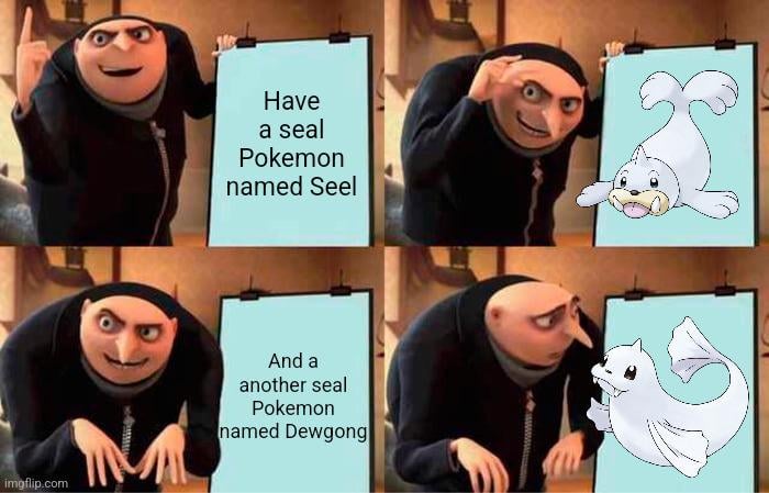 I just love some of the old names for the Gen 1 Pokemon. Like with Seel and Dewgong being named after animals but spelled differently