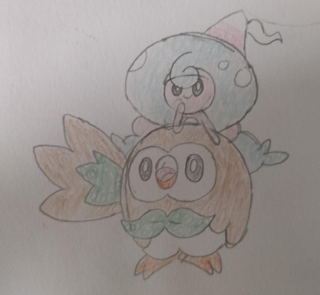 Rowlet and it's hatty friend (OC)