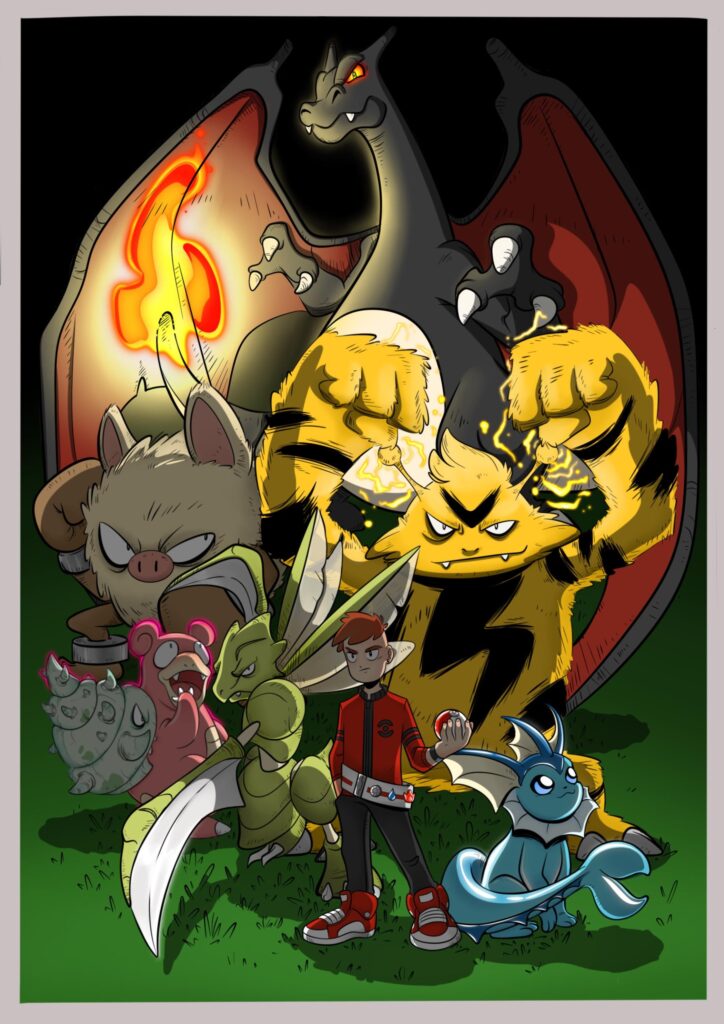 kanto trainer OC and his team, art made by me. hope you all like it!