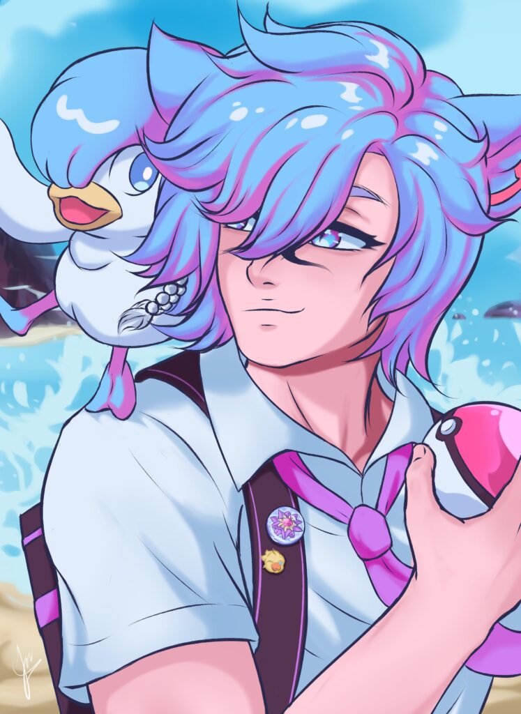 My miqo trainer and his emo Quaxly [OC]