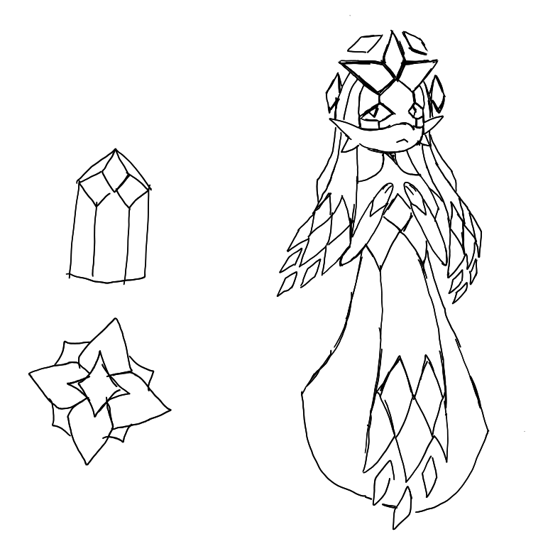 sketch of a mythical pokemon based off of gothic architecture/stained glass/nuns/rabbits(barely). need feedback and help incorporating more traditional stained glass patterns into the design