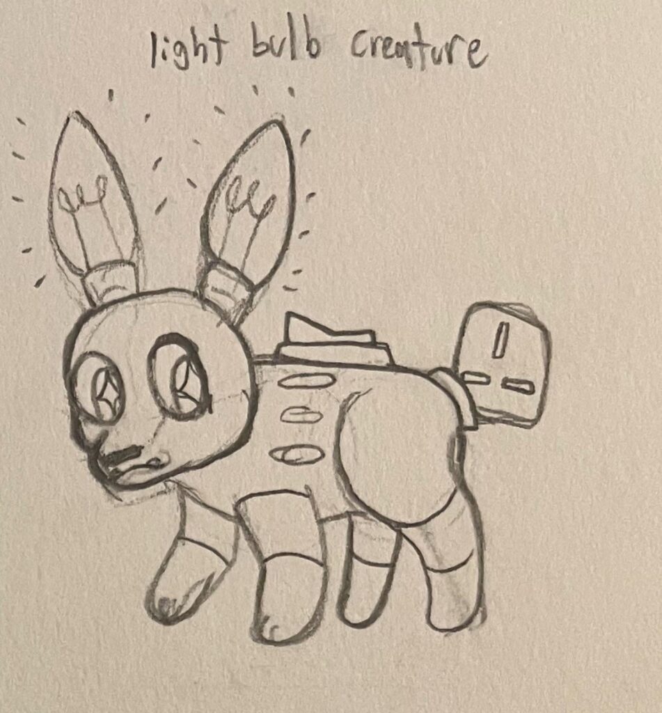 I drew this little guy while I was going through art block (he’s literally my desk lamp)
