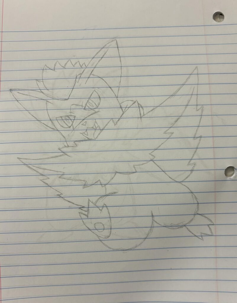 Sketch of a Dark/Fire type bat Fakemon. Anyone got name ideas?