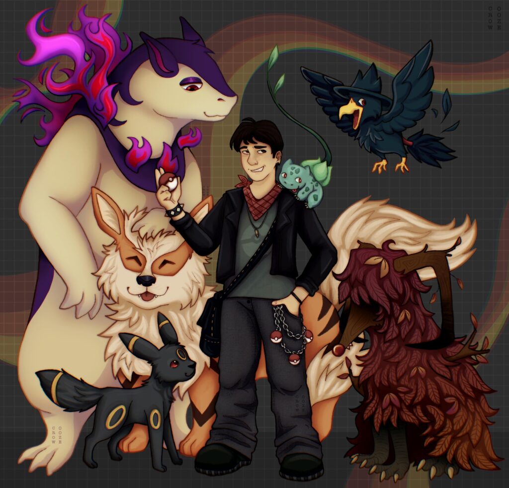 Me and my favs (+ a fakemon we designed with friends) Art by me!