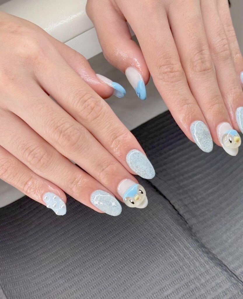 My Piplup/Shiny Ditto nails 🩵