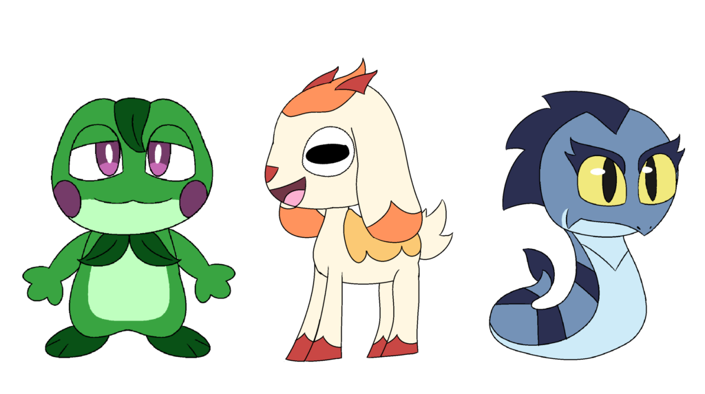 2nd pass designs for my fakemon starters