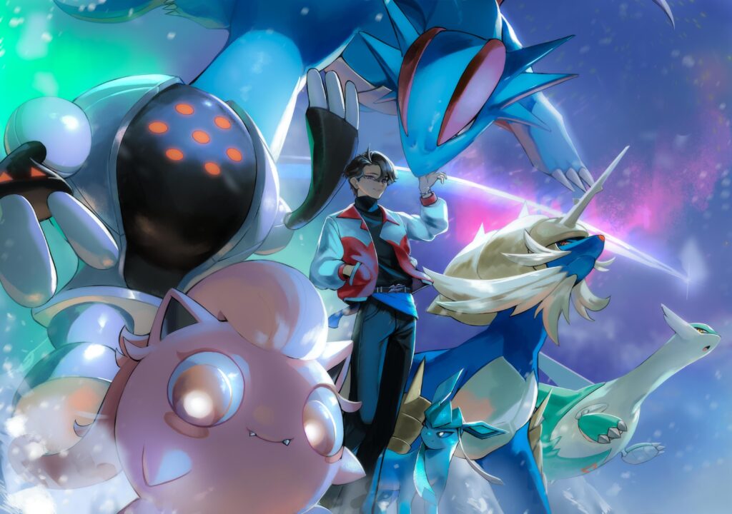 I drew myself and my Pokémon team!