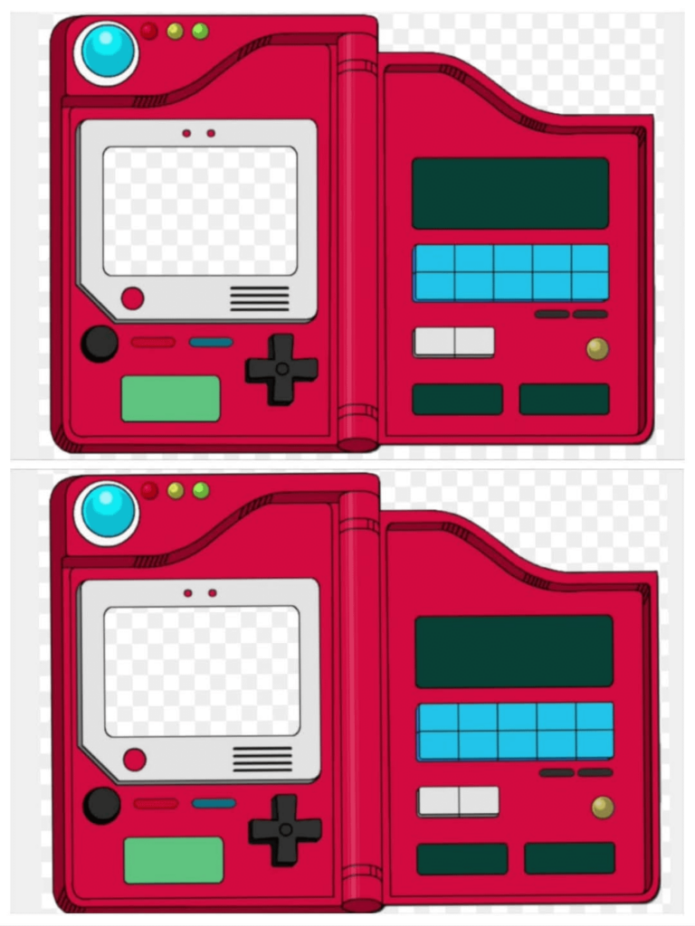 I made a Pokedex out of cardstock! I made these for party favors, but would also be great for giving a special card. The 2 pictures are what I used, already sized perfectly for regular size computer paper/cardstock. Just print, then run it back through to print the other side with color