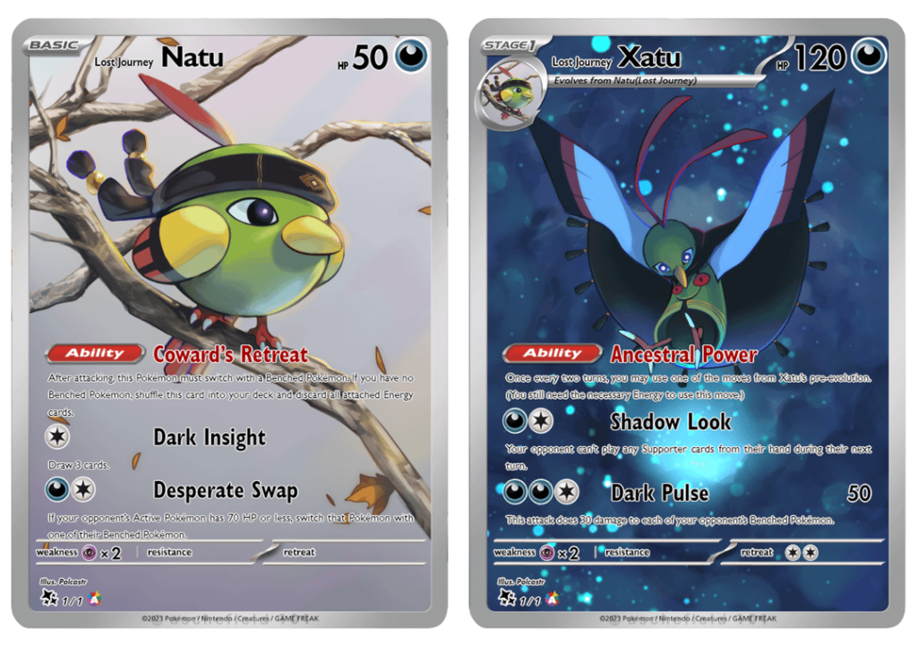 My Custom Pokémon Cards: Natu & Xatu + Their Concept Art (Sketches)