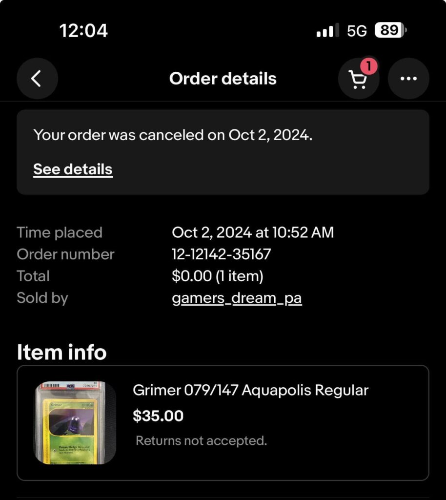 Who does this? eBay seller cancels win For a common card??