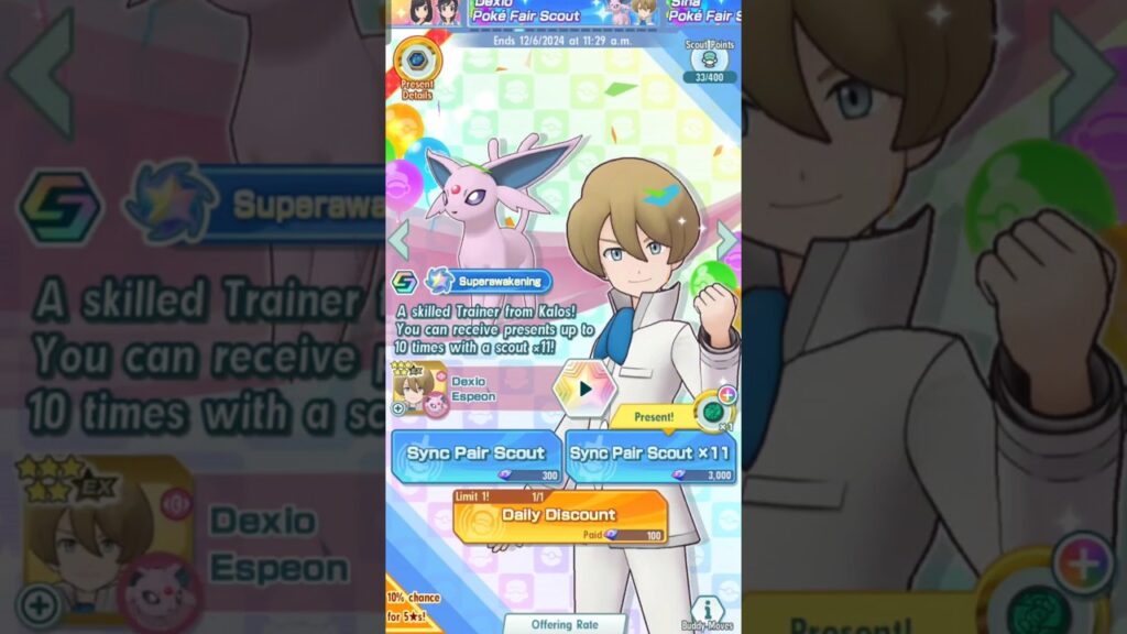Pokemon masters ex: dexio & espeon Pokemon fair scout