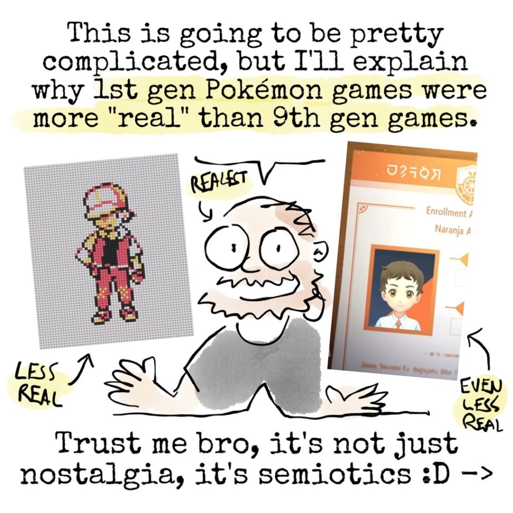 A comic form semiotic analysis of storytelling comparing 1st Gen and 9th Gen Pokémon games