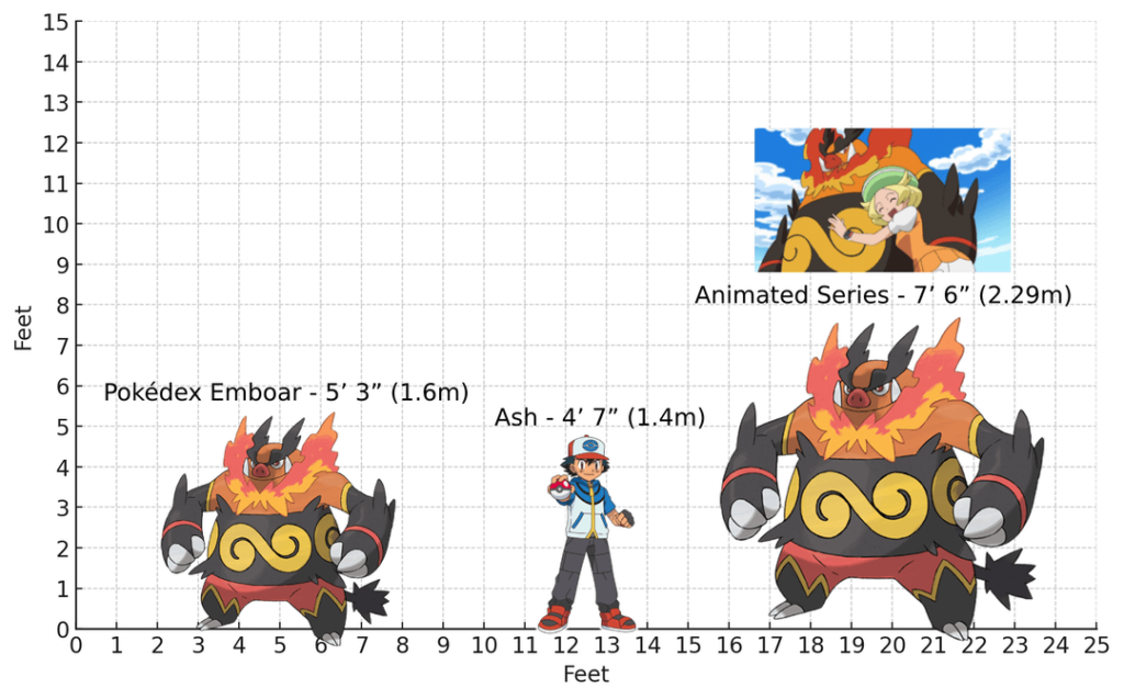 Pokémon size depictions FINAL (Pokédex vs. Animated Series) [OC]