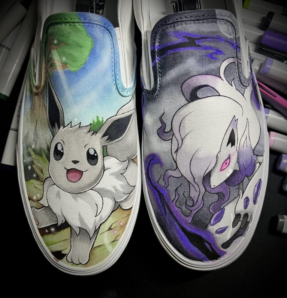 Hand drawn Shiny Evee x Shiny Hisuian Zoroark! Artwork done by me 😊🙏🏽