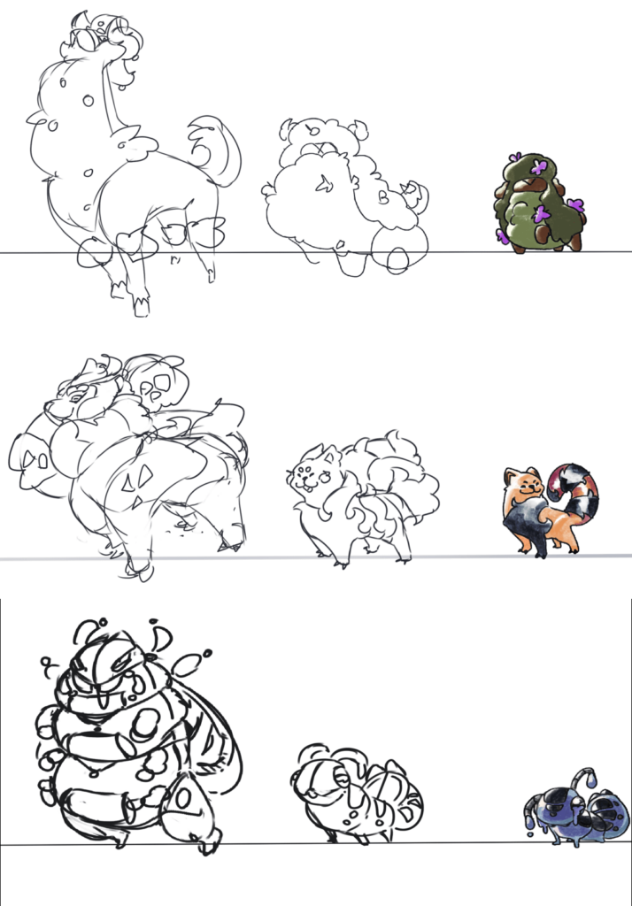 [OC] Fakemon Hack Starter Lines - Baerry, Monglin and Droplant