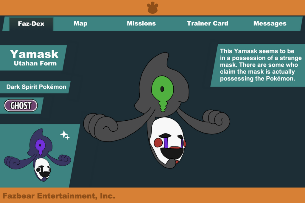 I redrew my FNAF-themed Yamask, redid the evolution, and gave it a new form