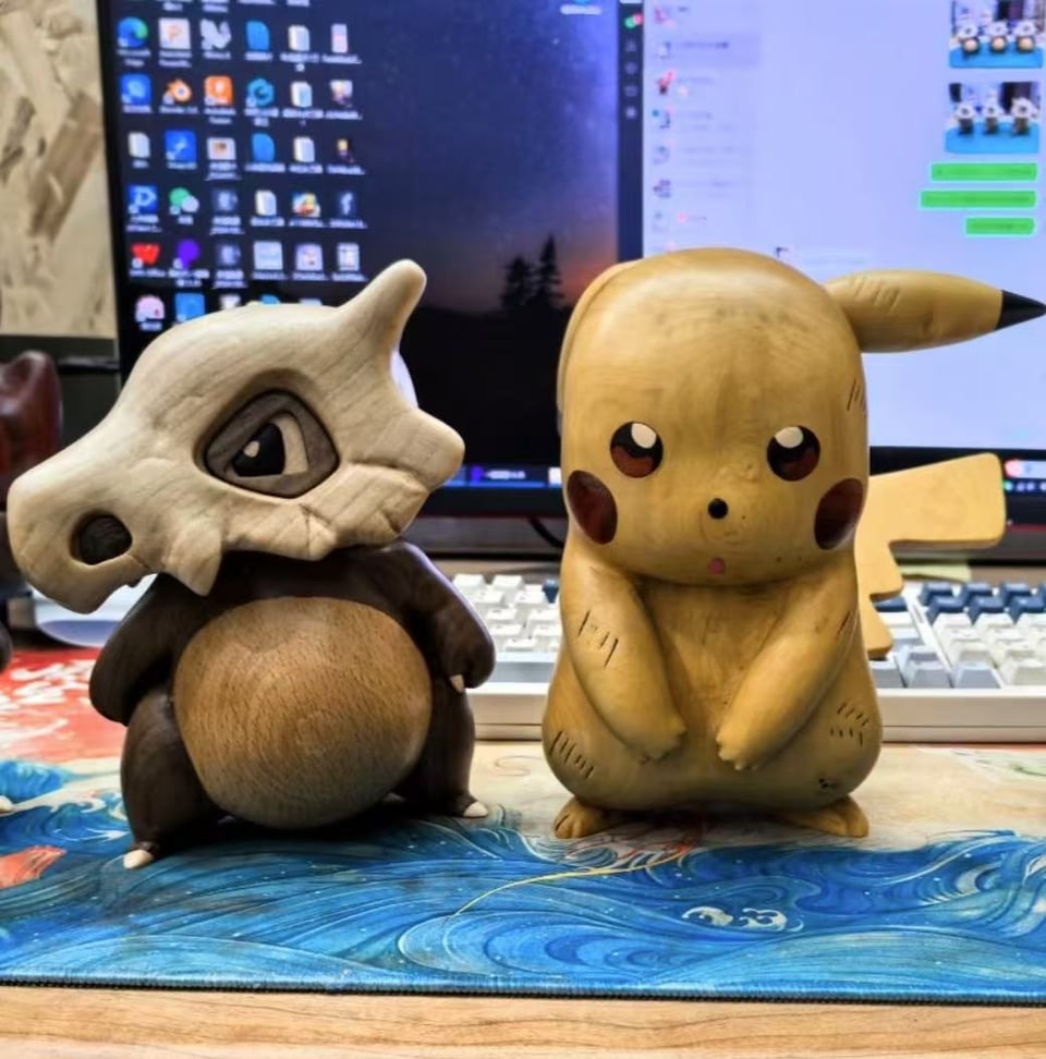 Made a Pikachu out of wood to accompany Cubone so that he would not be alone