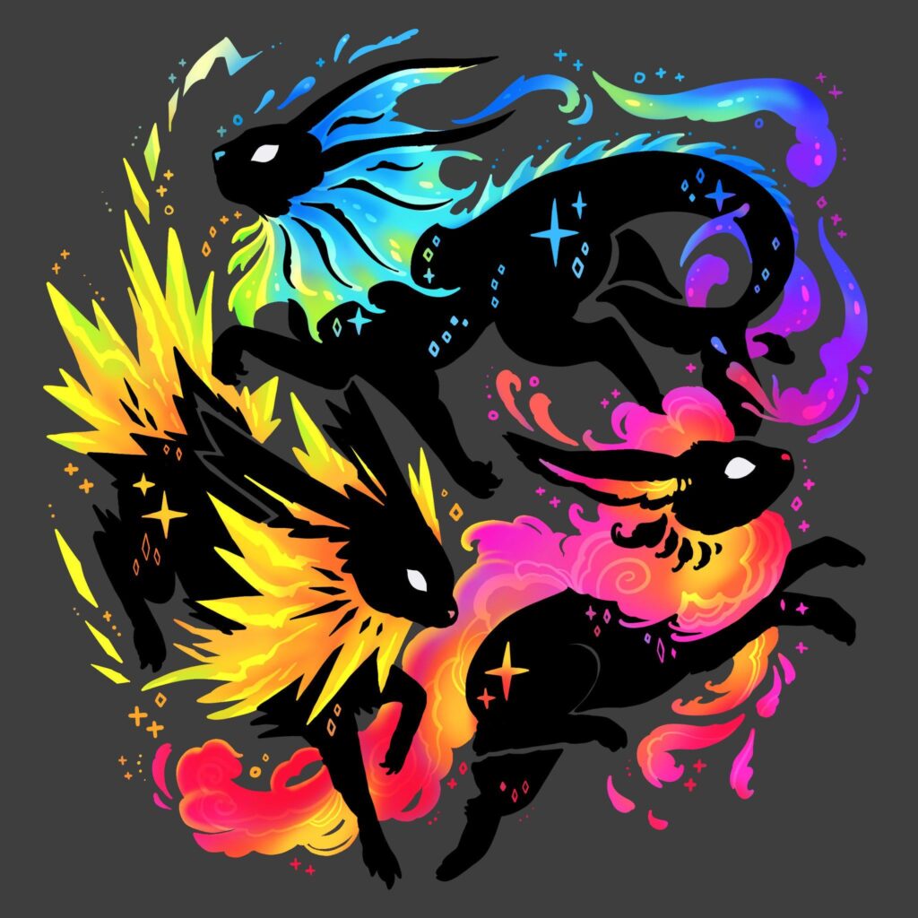 🔥 💧 ⚡️ Neon galaxy eeveelutions (OC)