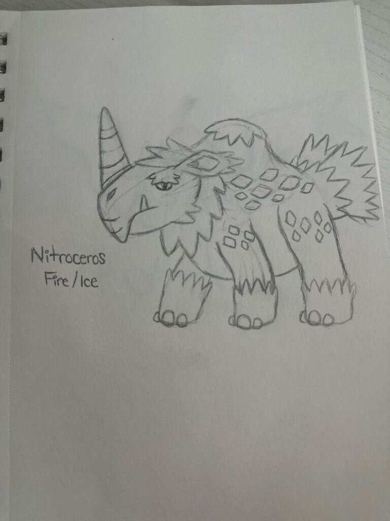 First Fakemon design doodle. Introducing Nitroceros, one of the final stage starters for my region project