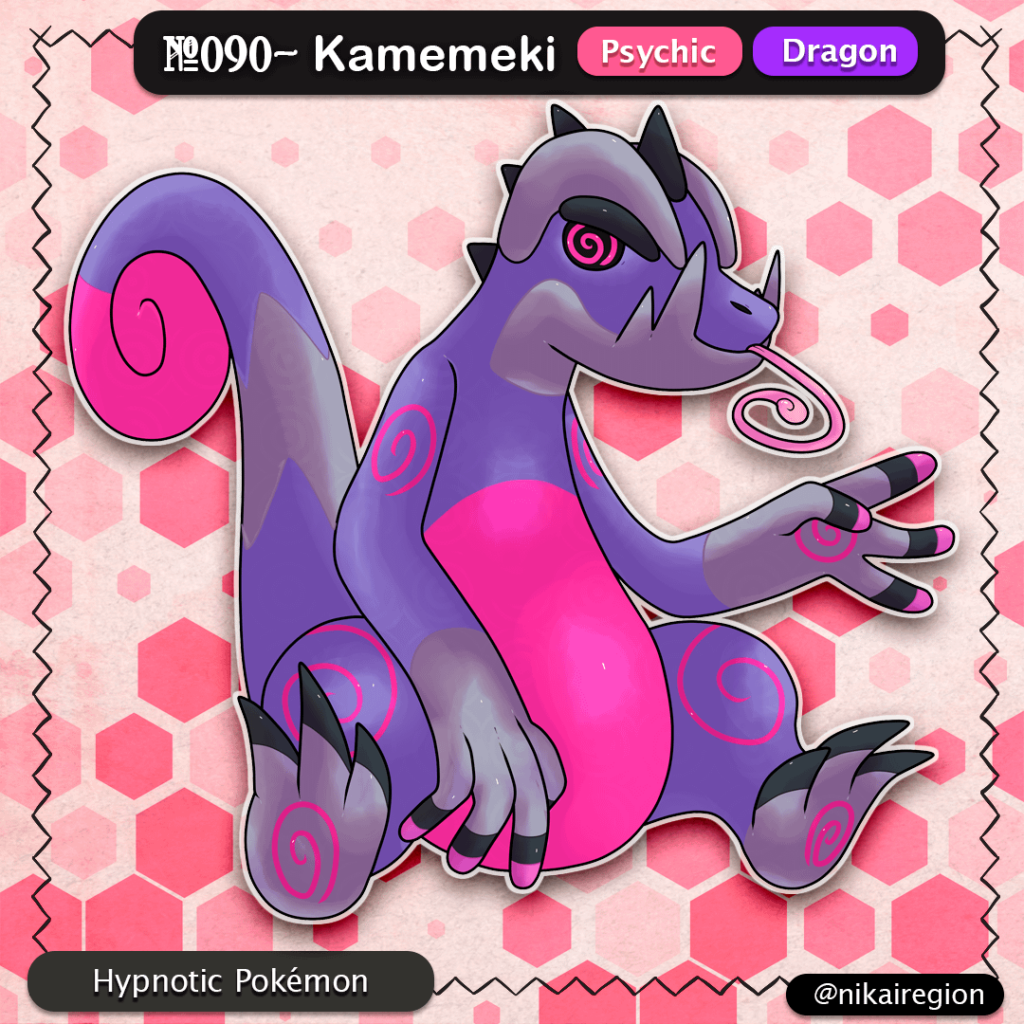 Hypnotic Chameleon Pokemon - Psychic/Dragon Fakemon based on Japanese Dodomeki Yokai - Japan Fakemon Region - @nikairegion