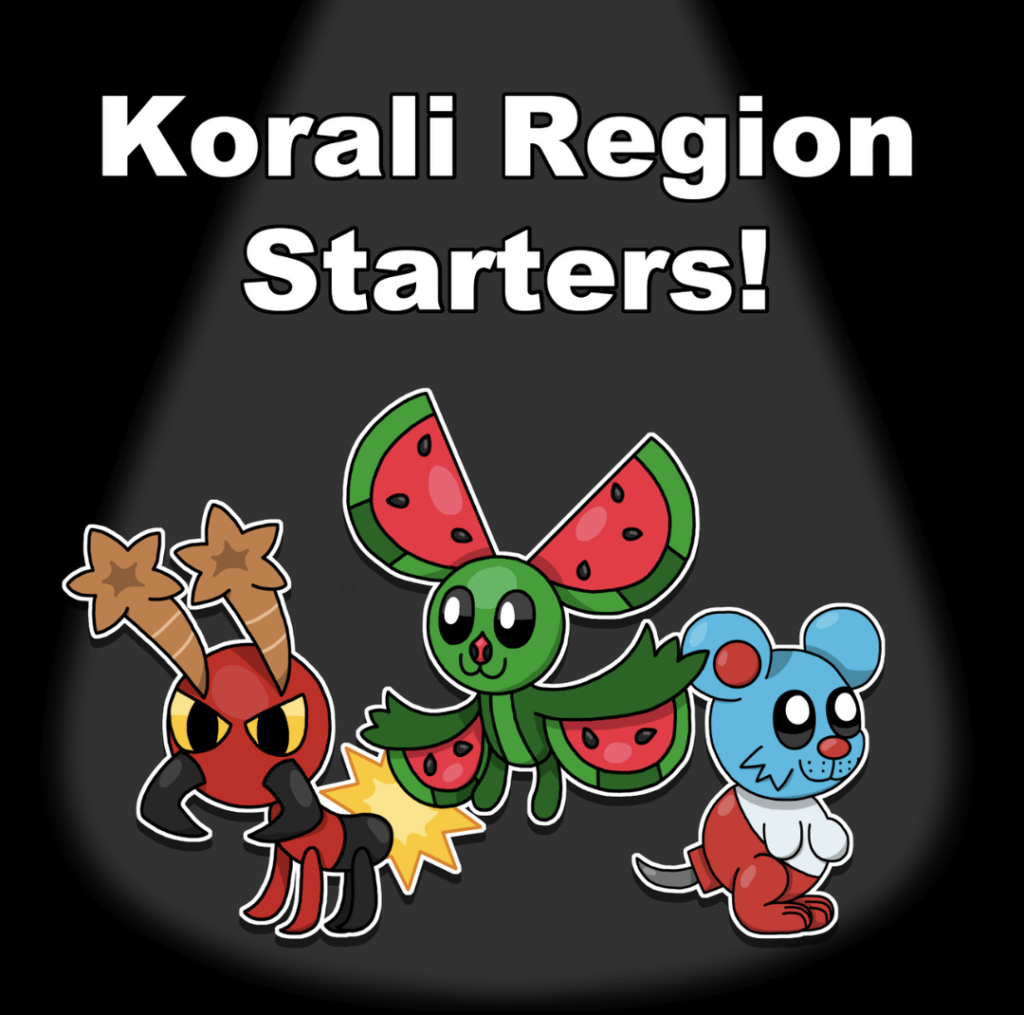 Here's my current starters for my Australian pokemon region! Not great at dex entries but I tried