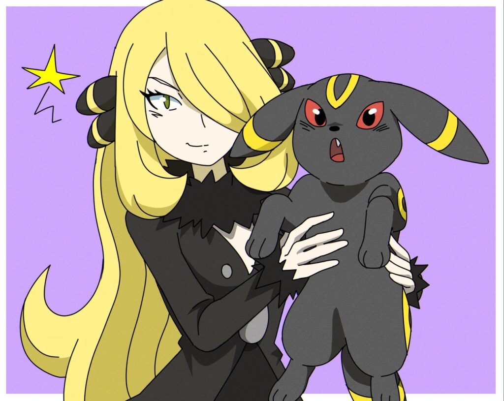 I always thought its funny how similar Cynthias headband and Umbreons ears look. Art is by me
