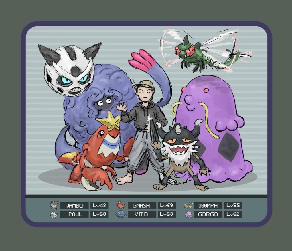 Made a little party card based on past nuzlocke teammates (OC)