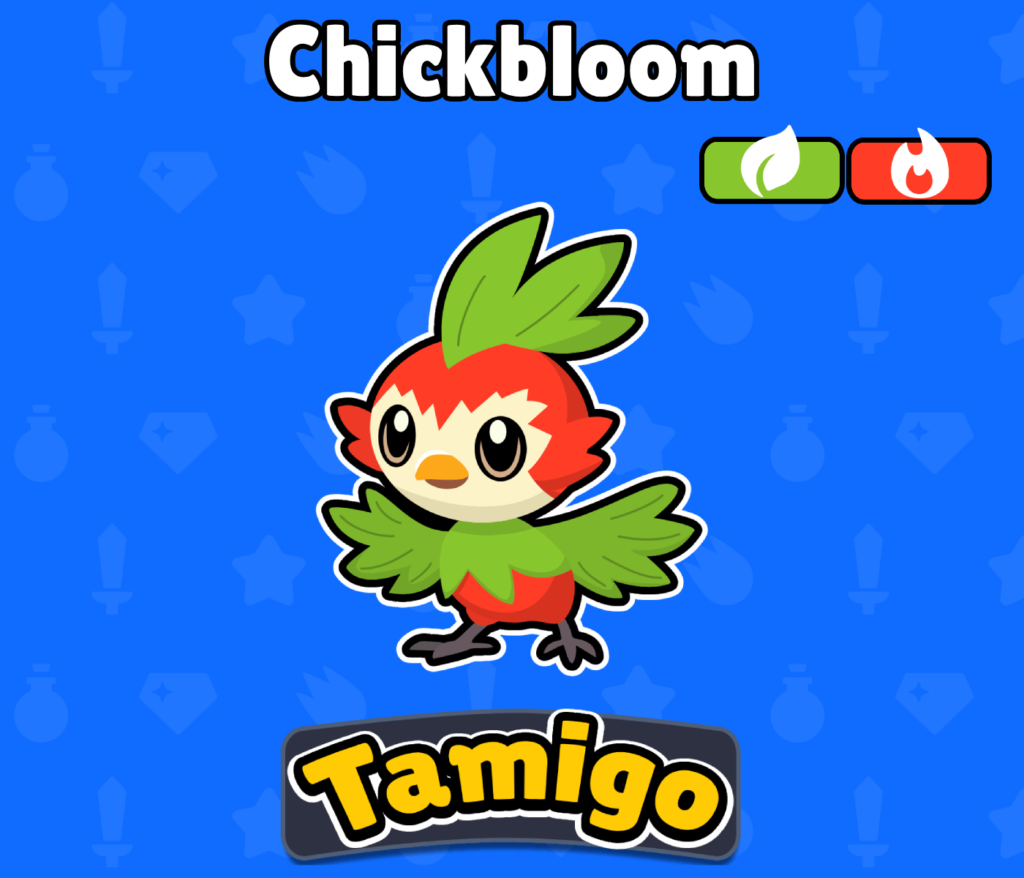 I finally started working on my new game. The game's name will be Tamigo. Here is one of the starter fakemon. The type is Grass/Fire.