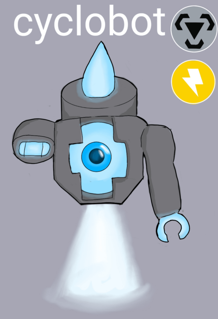 As suggested by u/isvxden an evolution for cyclotronix I give you cyclobot the cyclops robot pokemon