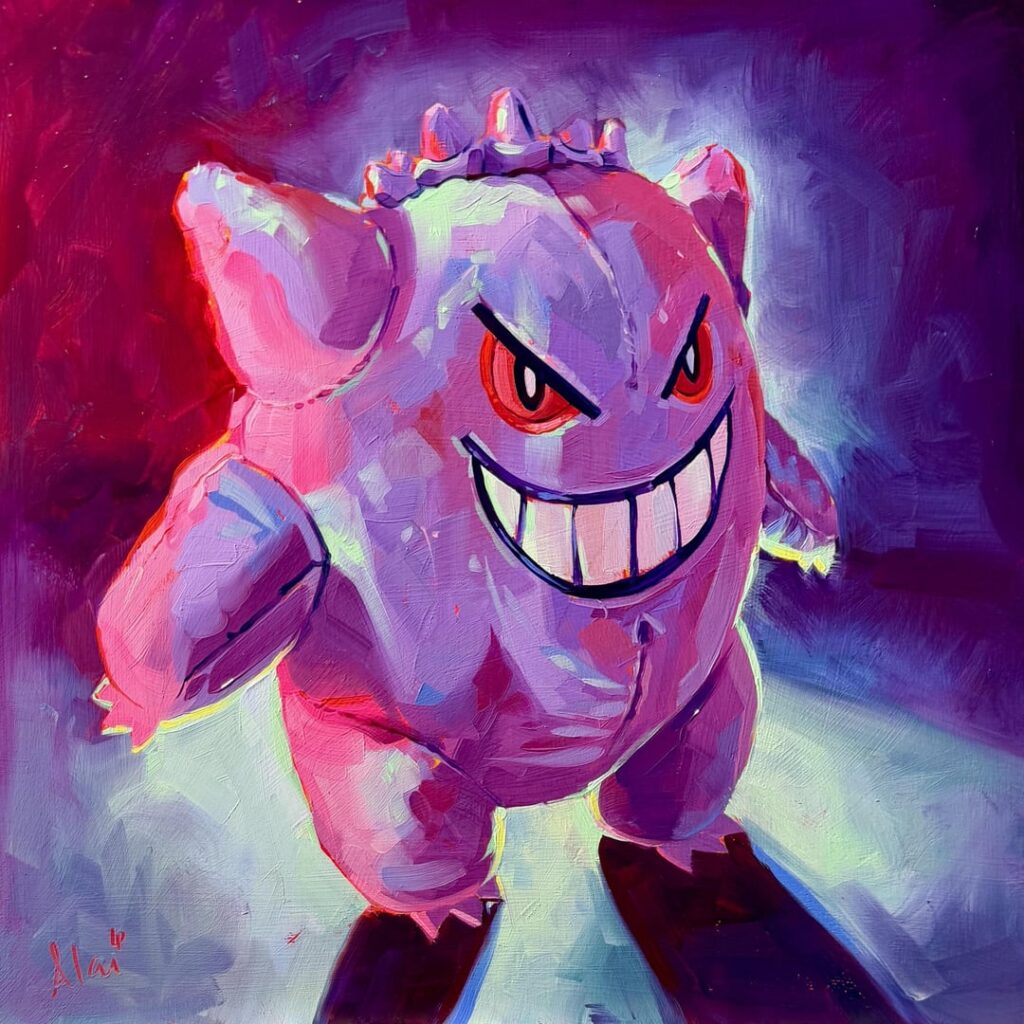 I painted a plushy of Gengar with oil paints :)