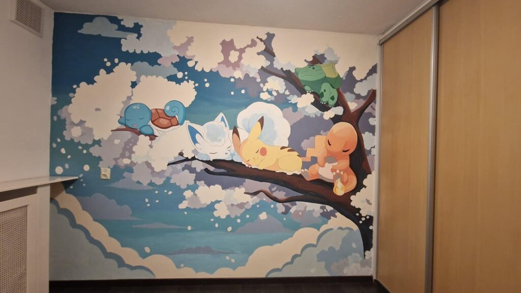 Having our baby in February! I painted a pokemon mural on the nursery wall [OC]