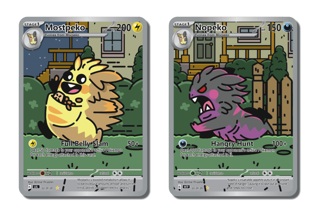My idea for Morpeko branching Evos! Mostpeko if traded holding Leftovers, Nopeko if traded without.
