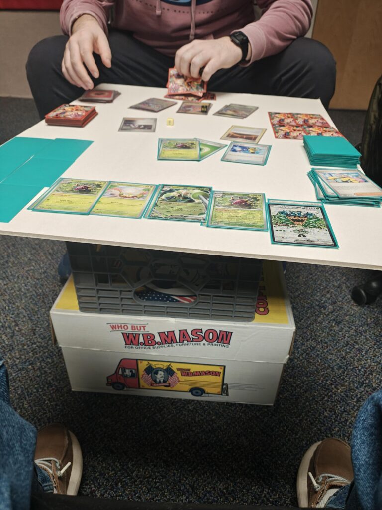 My brother had to work Christmas eve, I didn't have anything to do so I hung out at his office and we played Pokemon.